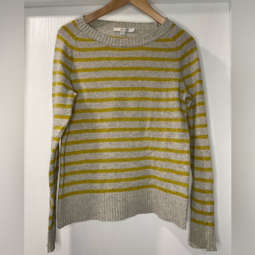 Boden Gray and Yellow Striped Crew Neck Sweater